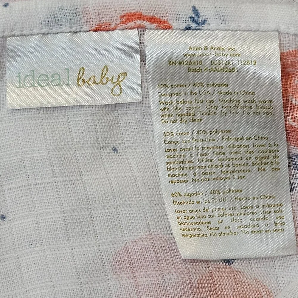 Aden & Anais Ideal Baby Pink White Rose Flower Muslin Swaddle Blanket NEVER USED